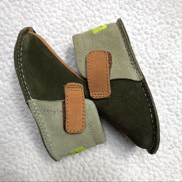 Pipit Suede Stripe Olive Green Baby Shoes Size 3 - Picture 4 of 11